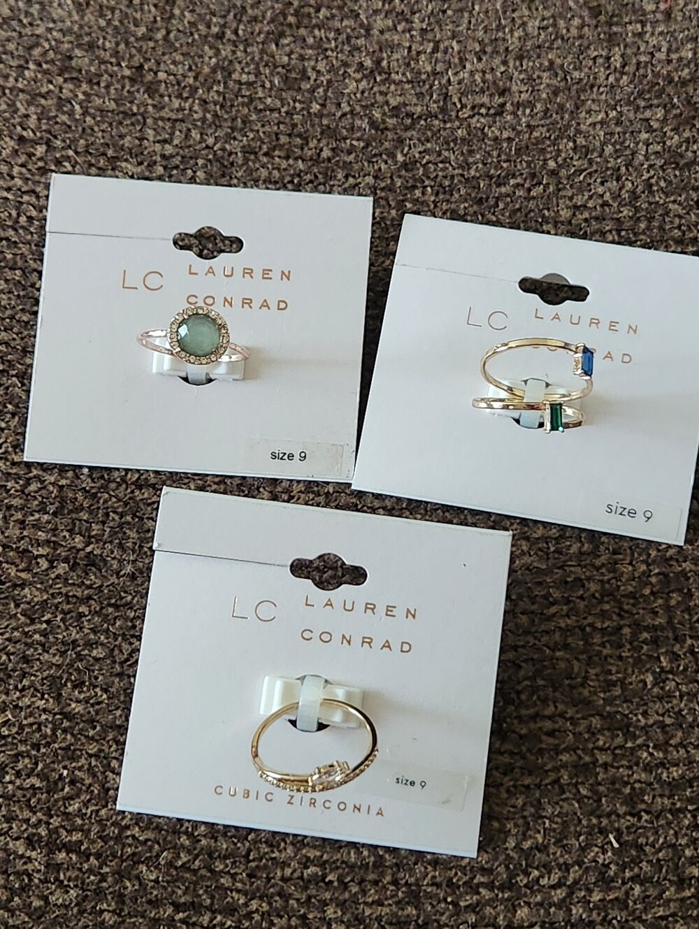3 Lauren Conrad Rings Size 9 Cubic Zirconia Gold Tone